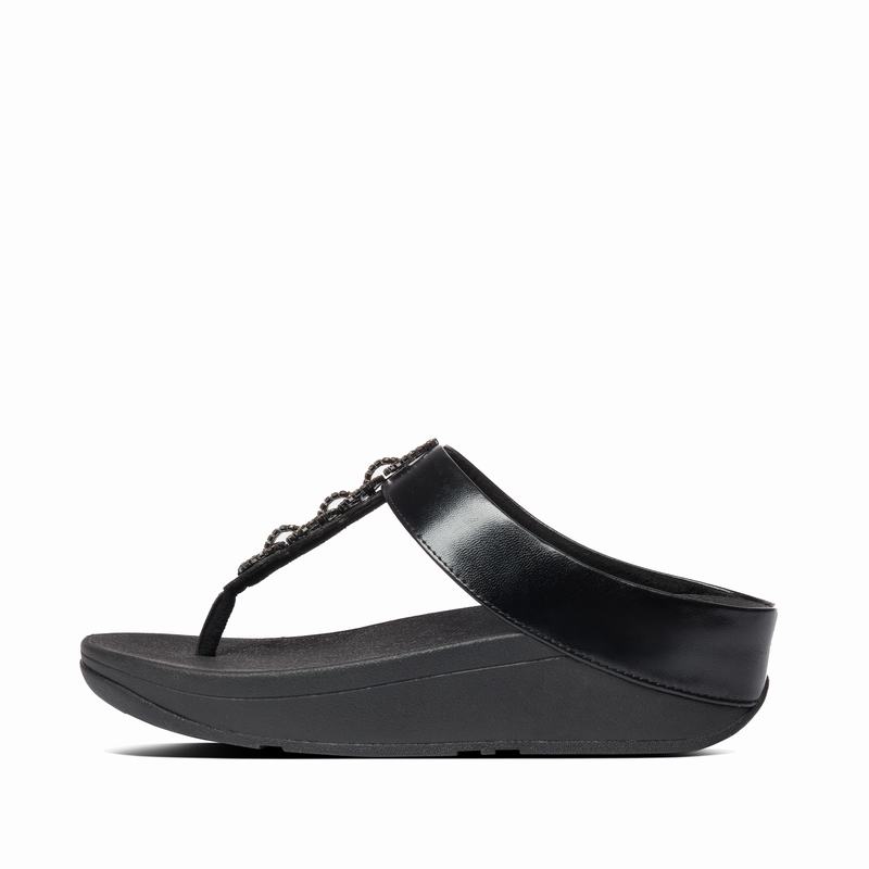 FitFlop Fino Faux Leder Schwarz - FitFlop Zehentrenner Damen Sale [DYGE-54213]